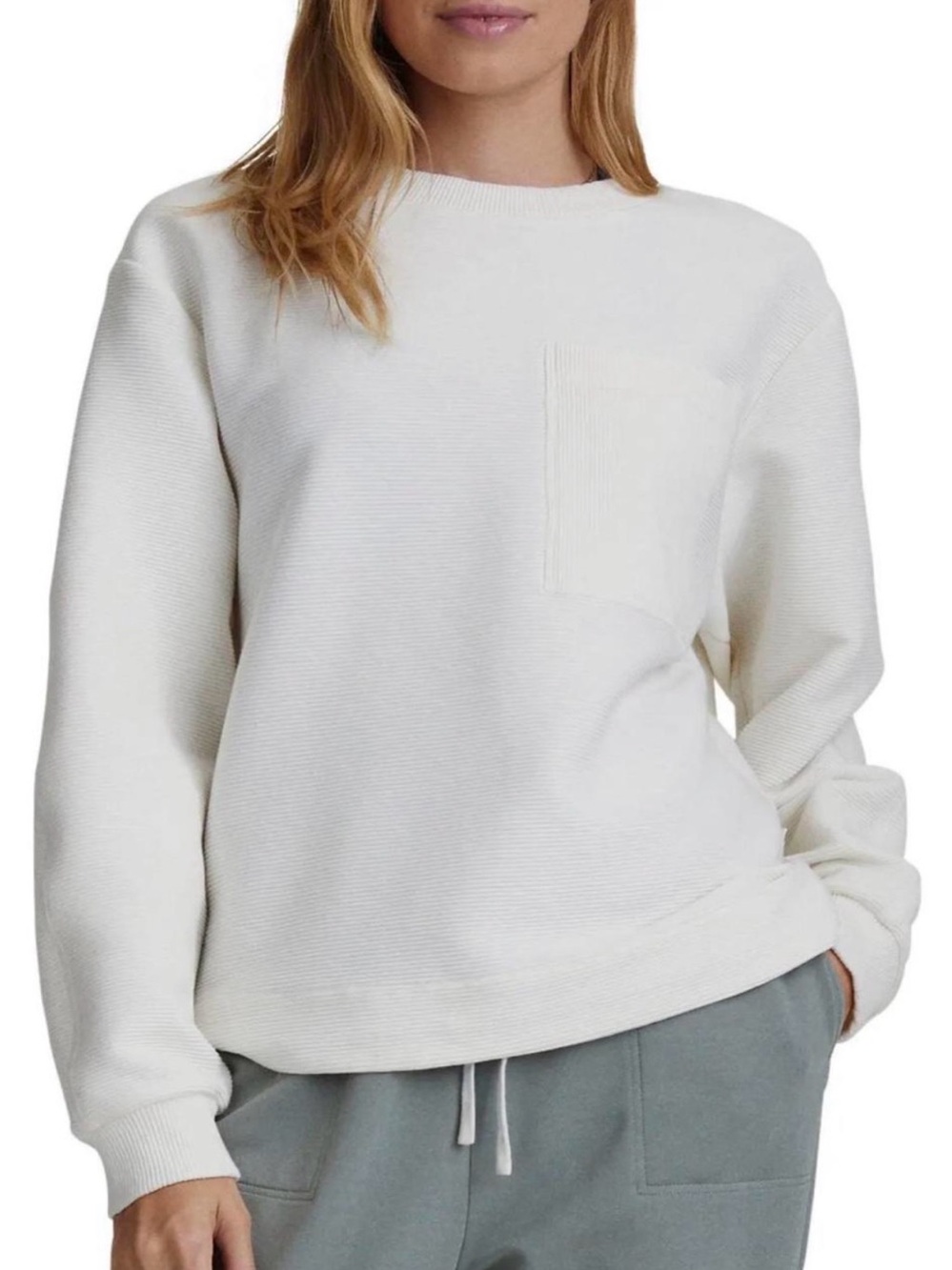 Varley Off-White Crewneck Sweater with Chest Pocket